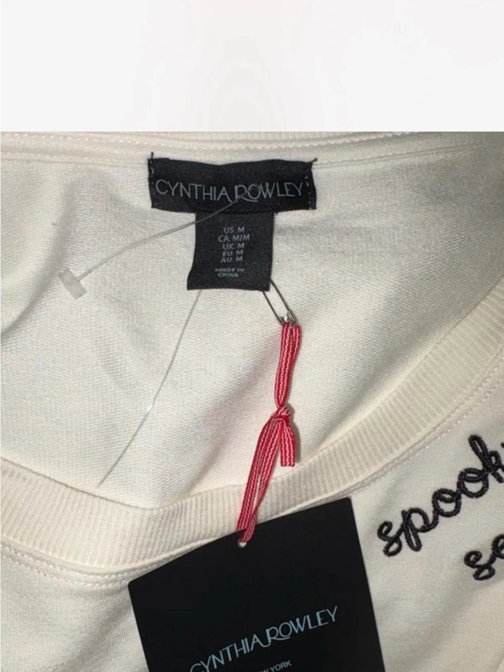 Cynthia Rowley Cream Long Sleeve Pullover with Embroidered Accent